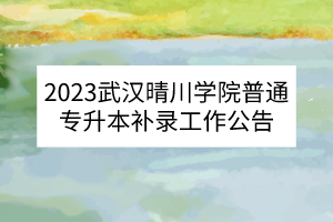 2023武汉晴川学院普通专升本补录工作公告