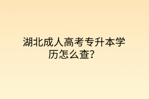 湖北成人高考专升本学历怎么查？