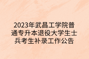 2023年武昌工学院普通专升本退役大学生士兵考生补录工作公告