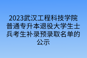 2023武汉工程科技学院普通专升本退役大学生士兵考生补录预录取名单的公示