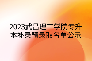 2023武昌理工学院专升本补录预录取名单公示