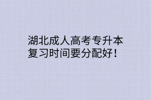 湖北成人高考专升本复习时间要分配好！