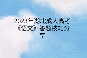 2023年湖北成人高考《语文》答题技巧分享