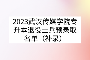 2023武汉传媒学院专升本退役士兵预录取名单（补录）
