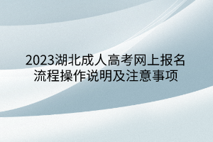 2023湖北成人高考网上报名流程操作说明及注意事项