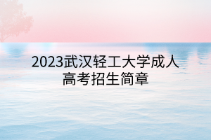 2023武汉轻工大学成人高考招生简章