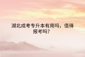 湖北成考专升本有用吗，值得报考吗？