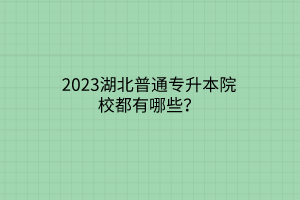 2023湖北普通专升本院校都有哪些？