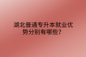 湖北普通专升本就业优势分别有哪些？