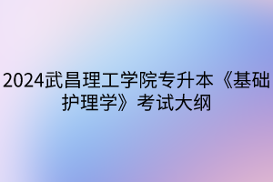 2024武昌理工学院专升本《基础护理学》考试大纲