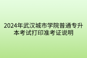 2024年武汉城市学院普通专升本考试打印准考证说明