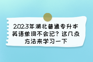 2023年湖北普通专升本英语单词不会记?这几点方法来学习一下