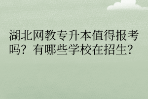 湖北网教专升本值得报考吗？有哪些学校在招生？