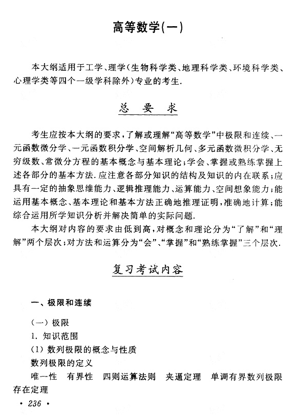 湖北成人高考专升本高等数学（一）考试大纲