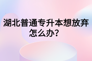 湖北普通专升本想放弃怎么办？