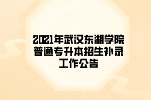 2021年武汉东湖学院普通专升本招生补录工作公告