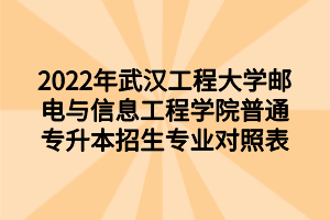 2022年武汉工程大学邮电与信息工程学院普通专升本招生专业对照表